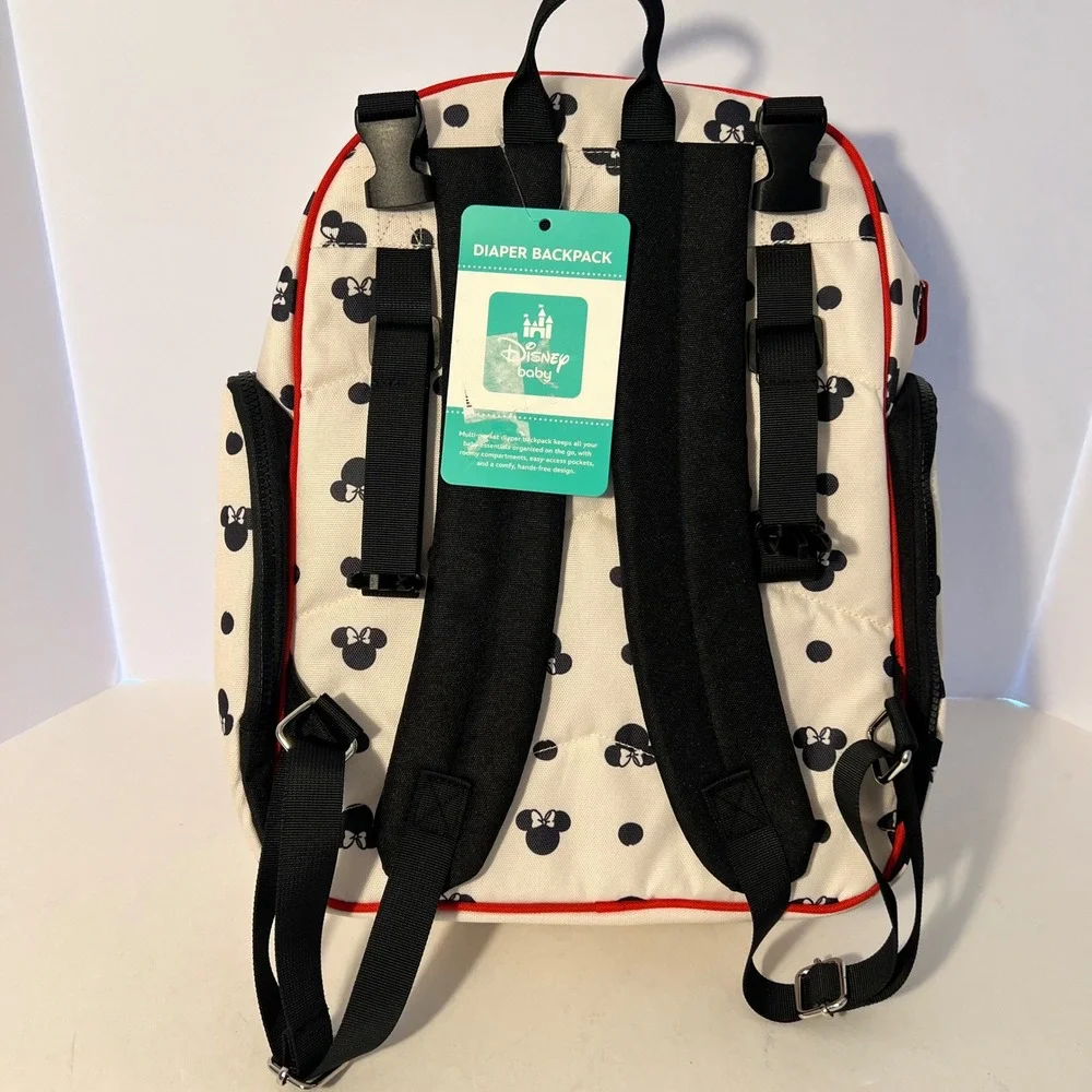 Disney Baby Minnie Mouse Diaper Bag Backpack Polka Dot Bow NWT Stroller Straps